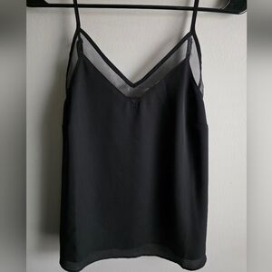 Venus Black Camisole Top, Sheer Lace Trim, Adjustable Straps, Size 4
